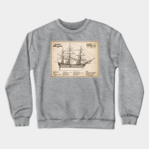 HMS Victory ship plans. Lord Nelson flagship - SD Crewneck Sweatshirt by SPJE Illustration Photography